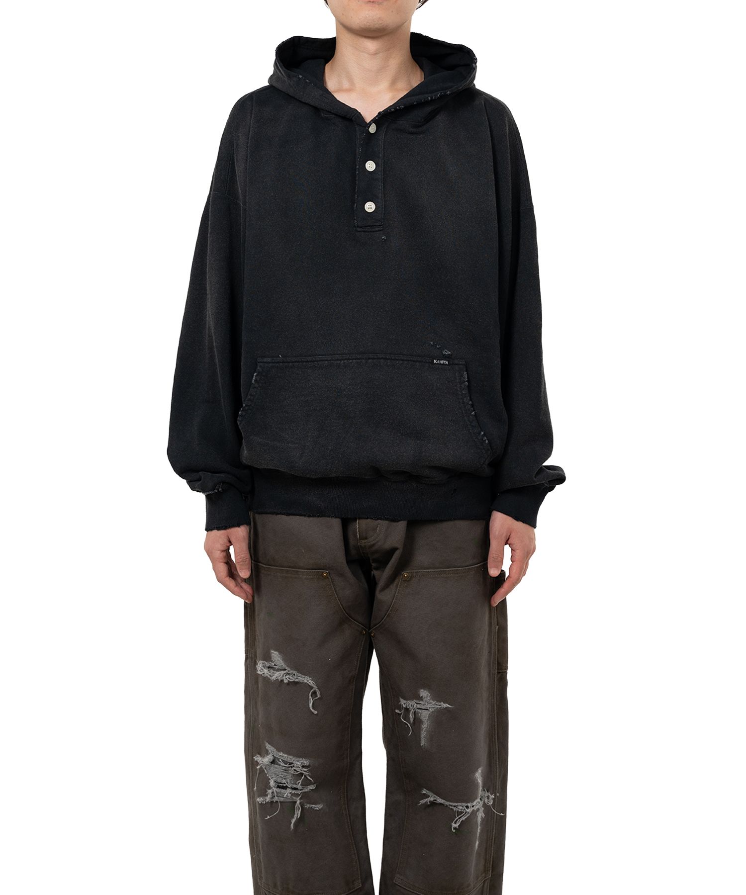 Distressed Henry Neck Hoodie
