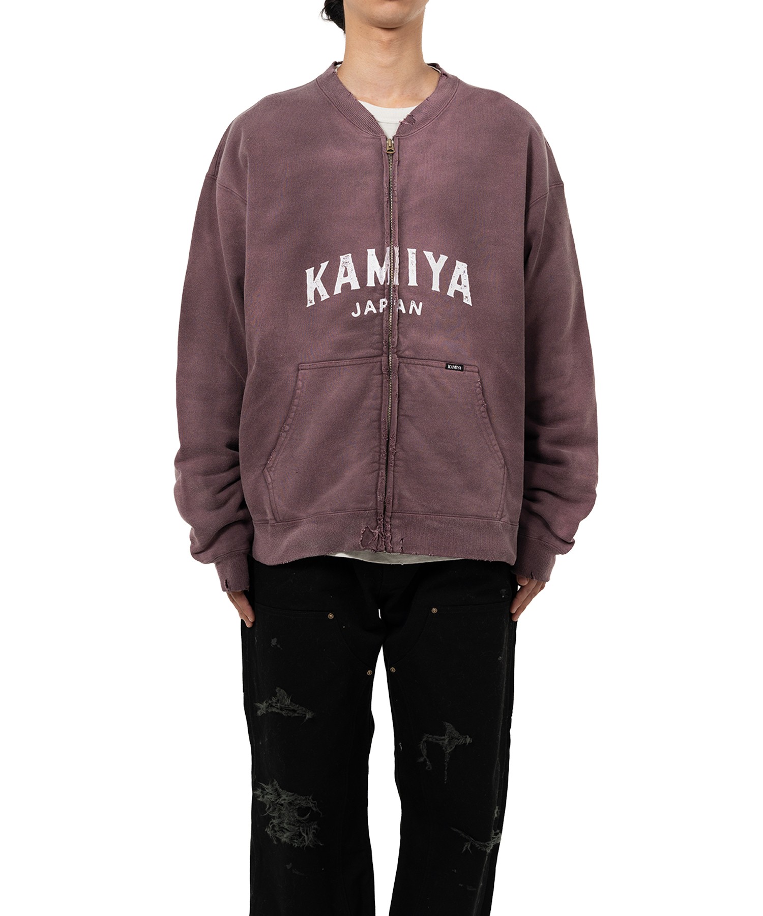 "KAMIYA logo" Distressed Zip Sweat Jacket