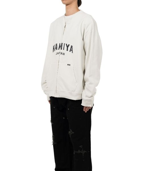 "KAMIYA logo" Distressed Zip Sweat Jacket