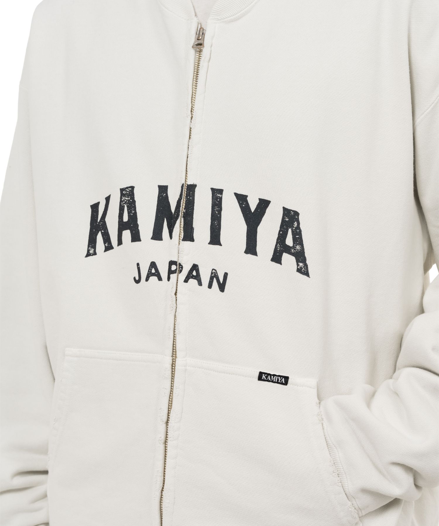 "KAMIYA logo" Distressed Zip Sweat Jacket