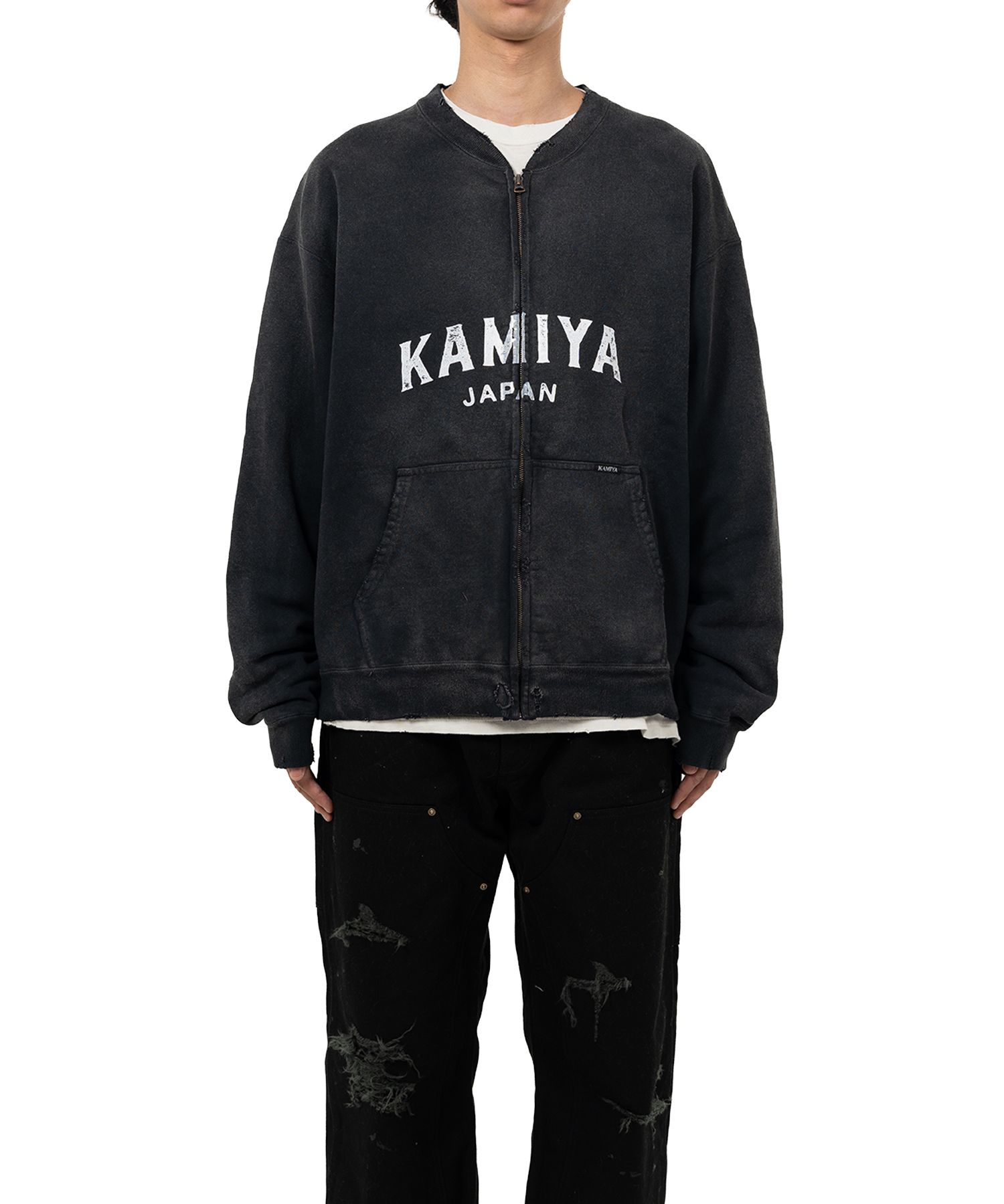 "KAMIYA logo" Distressed Zip Sweat Jacket