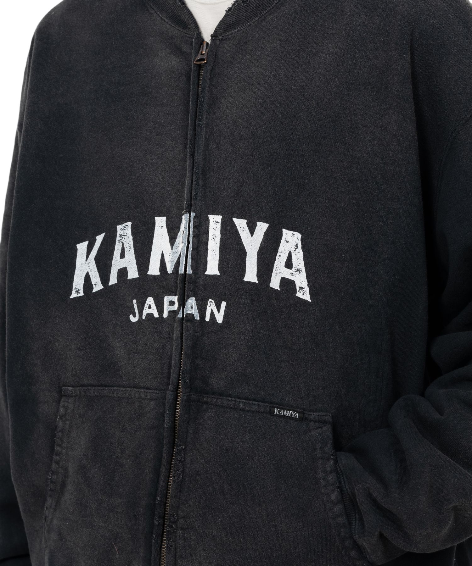 "KAMIYA logo" Distressed Zip Sweat Jacket