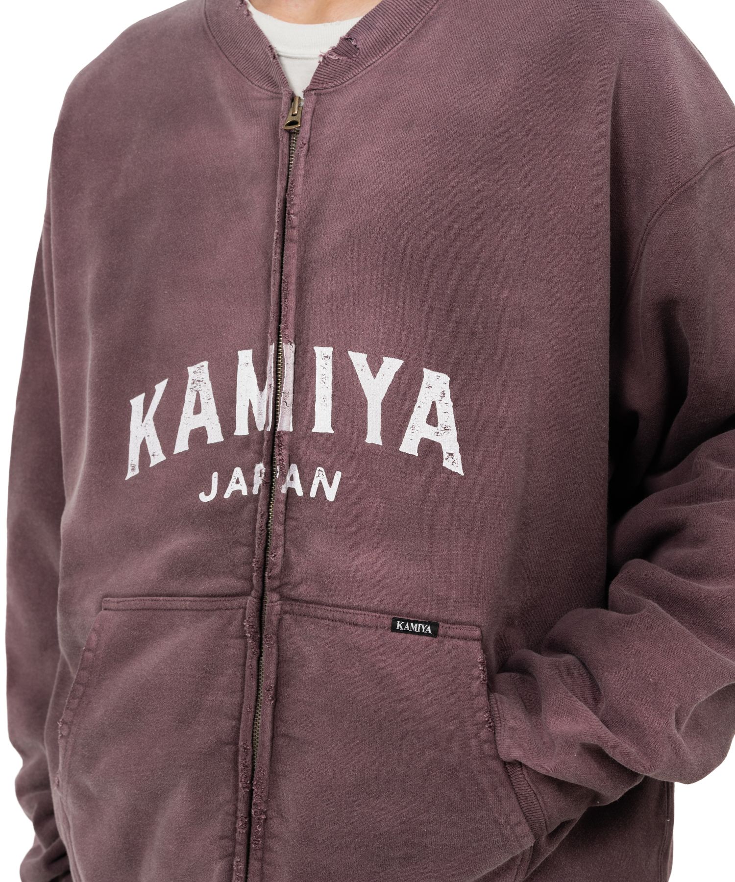 "KAMIYA logo" Distressed Zip Sweat Jacket