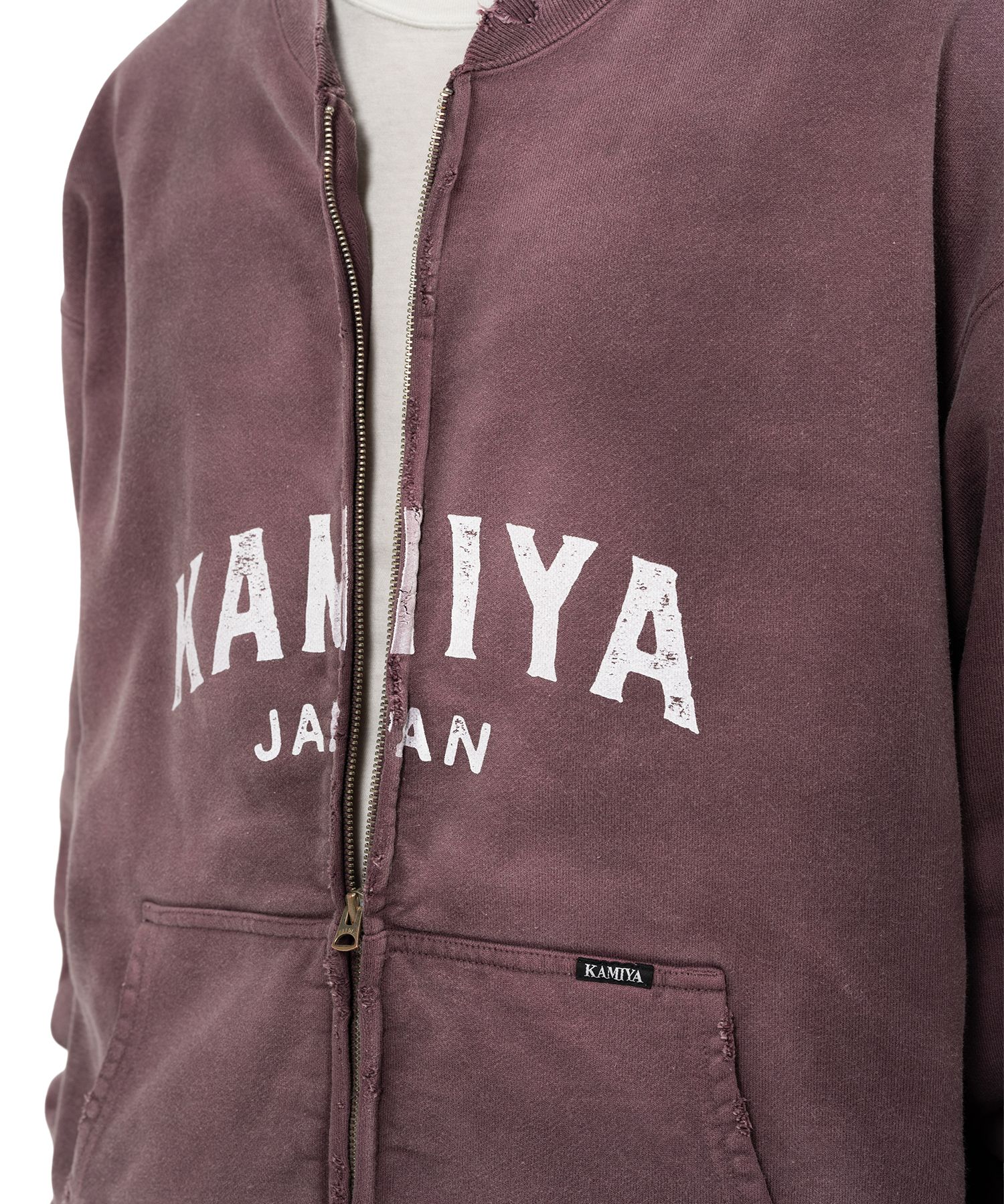 "KAMIYA logo" Distressed Zip Sweat Jacket