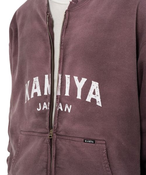 "KAMIYA logo" Distressed Zip Sweat Jacket