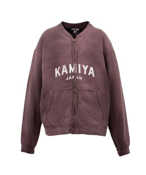 "KAMIYA logo" Distressed Zip Sweat Jacket