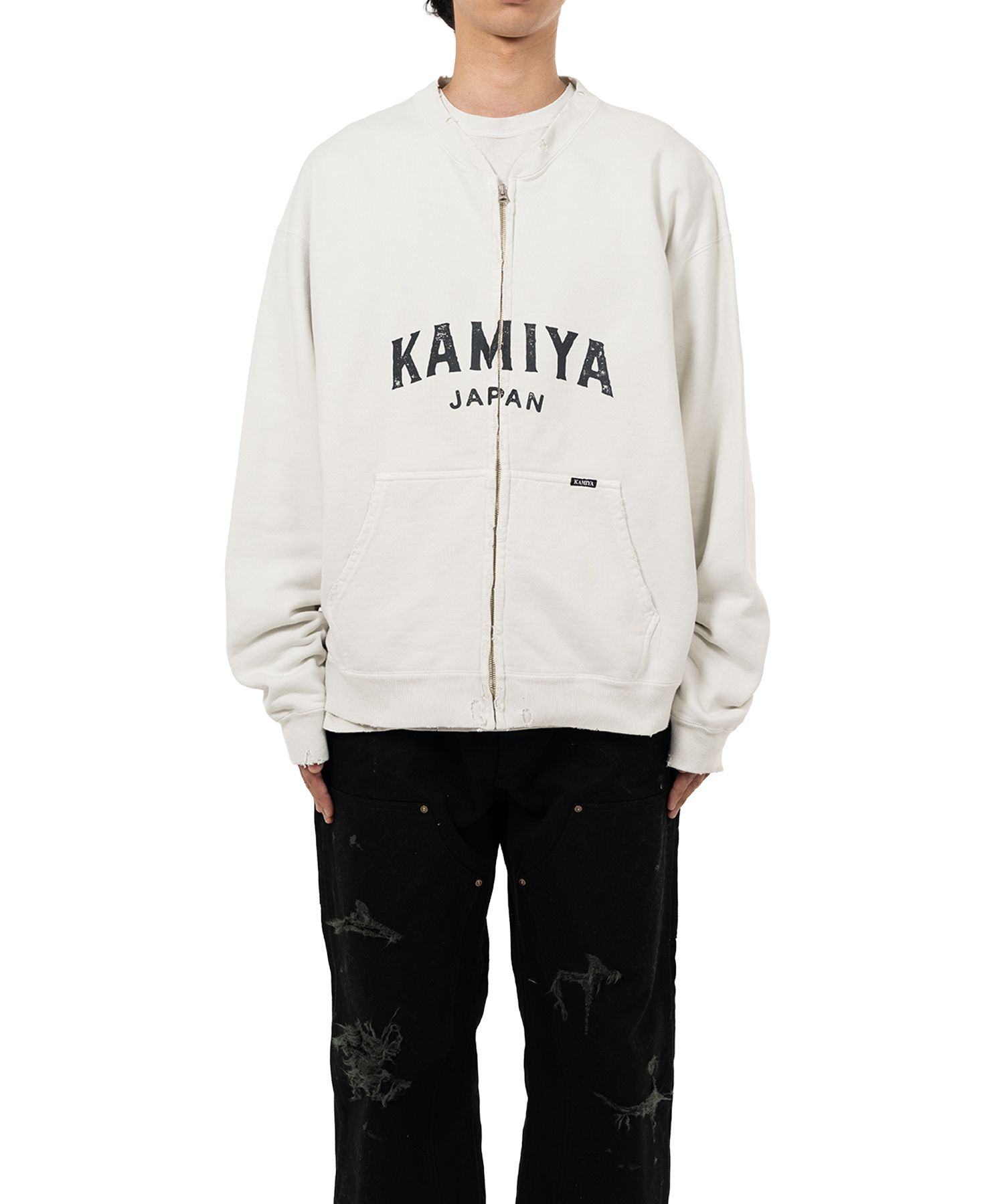 "KAMIYA logo" Distressed Zip Sweat Jacket