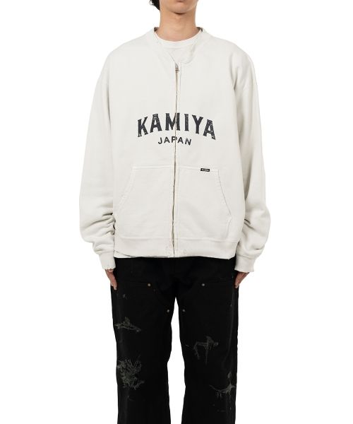 "KAMIYA logo" Distressed Zip Sweat Jacket