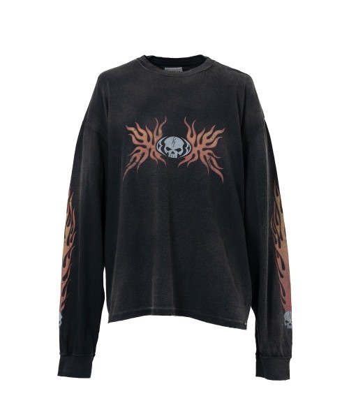 "Skull Flame" Distressed L/S T-shirt