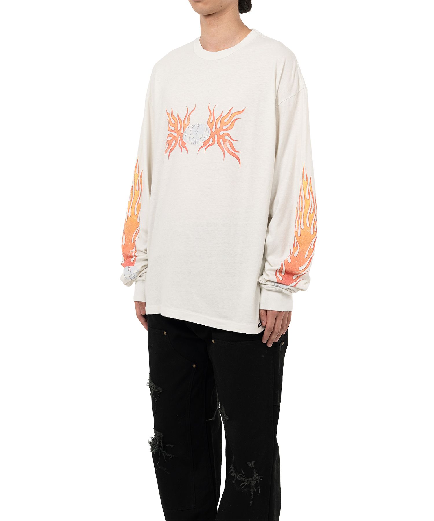 "Skull Flame" Distressed L/S T-shirt