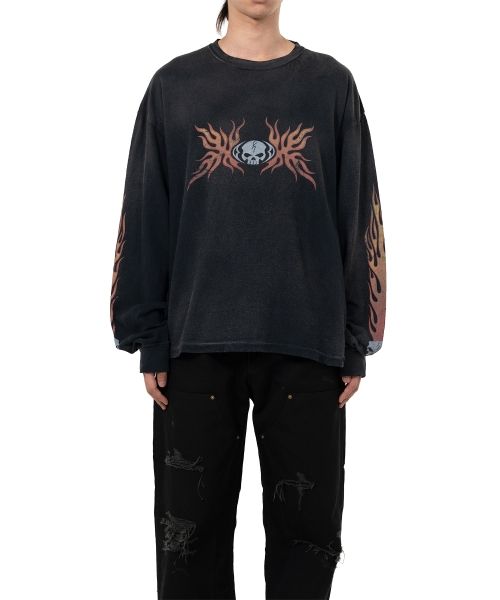 "Skull Flame" Distressed L/S T-shirt