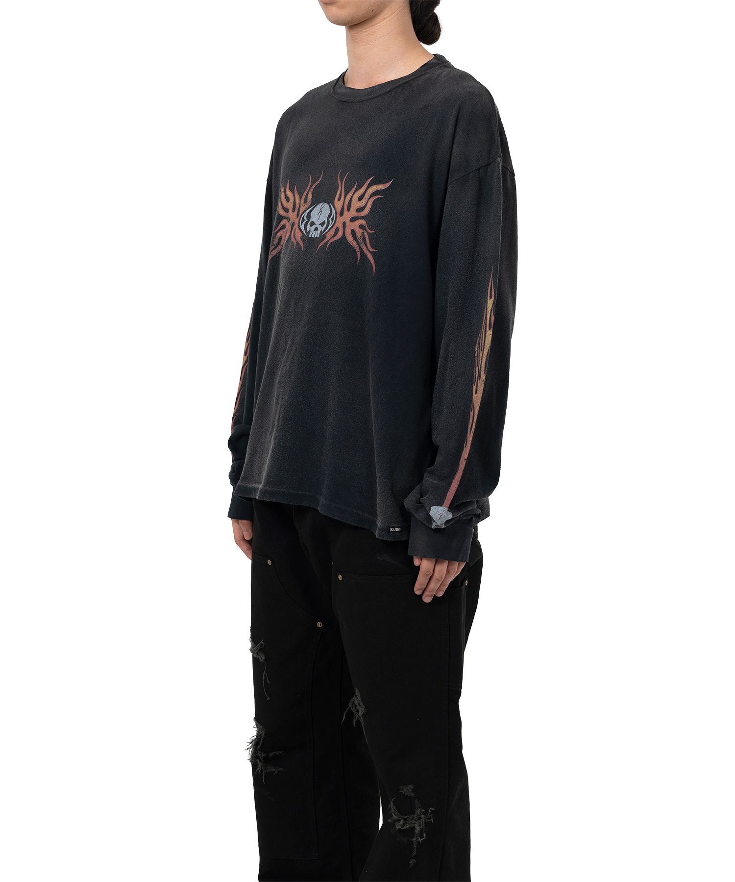 "Skull Flame" Distressed L/S T-shirt