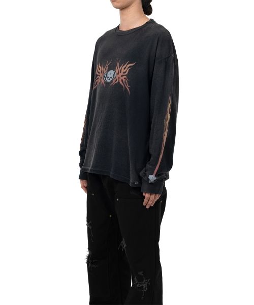 "Skull Flame" Distressed L/S T-shirt