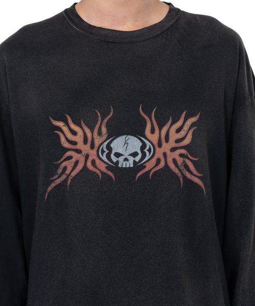 "Skull Flame" Distressed L/S T-shirt