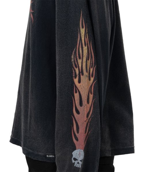 "Skull Flame" Distressed L/S T-shirt