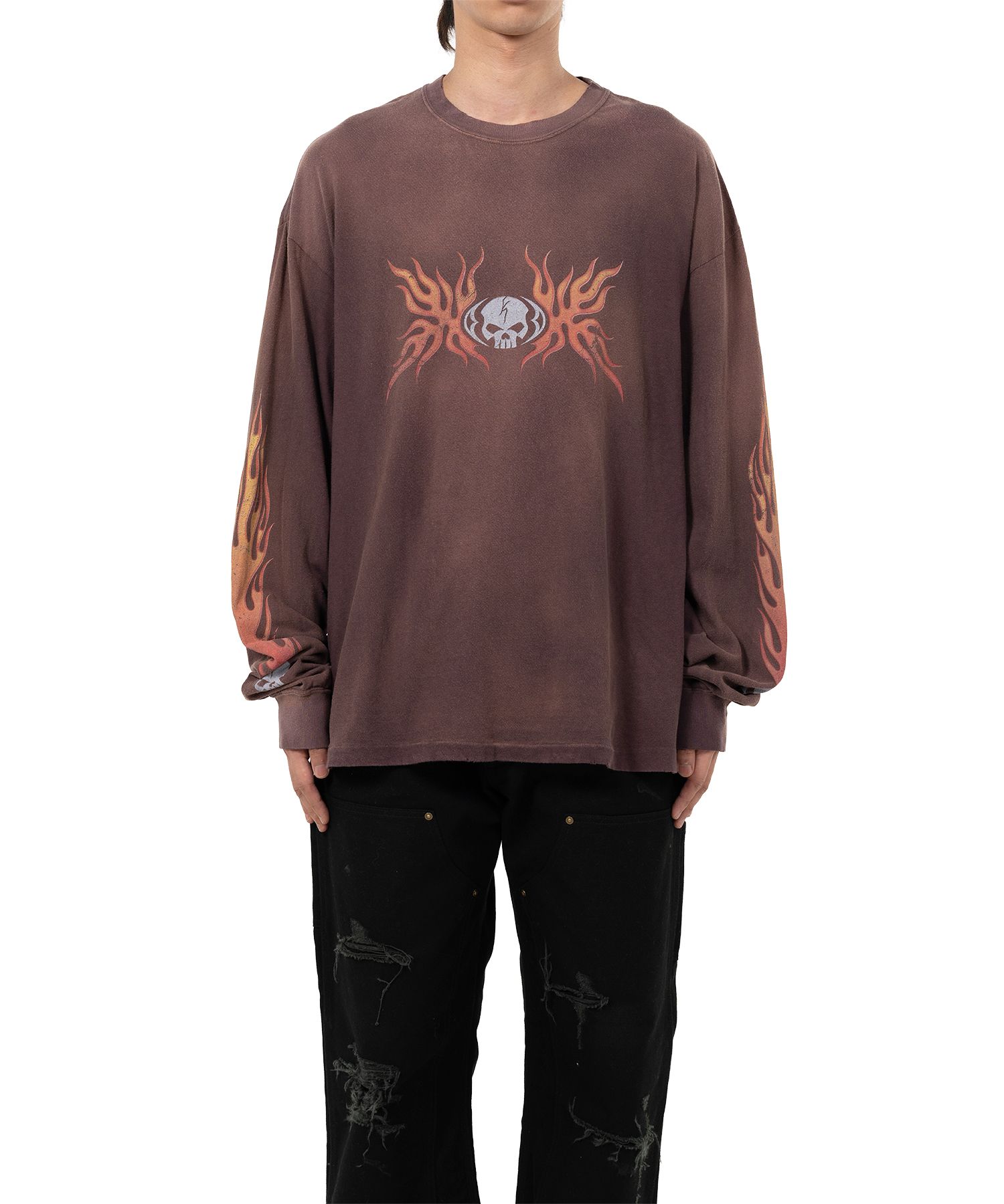 "Skull Flame" Distressed L/S T-shirt