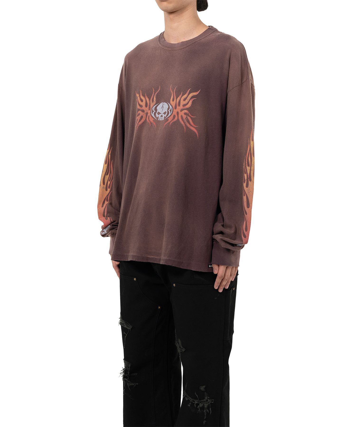 "Skull Flame" Distressed L/S T-shirt