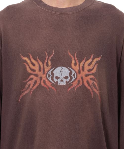 "Skull Flame" Distressed L/S T-shirt