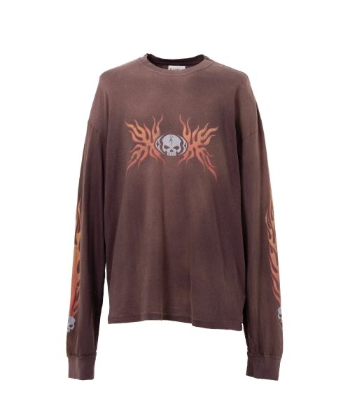 "Skull Flame" Distressed L/S T-shirt