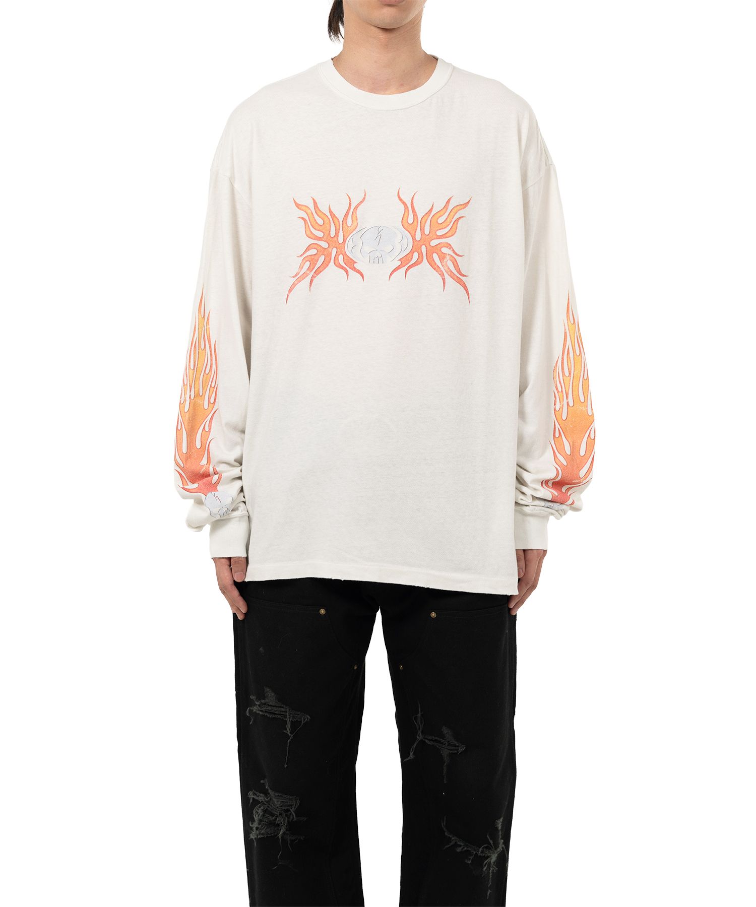 "Skull Flame" Distressed L/S T-shirt