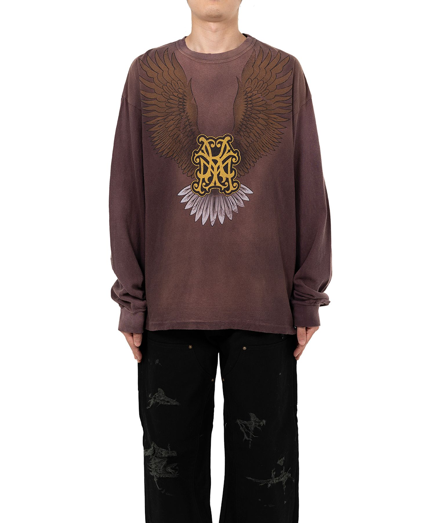 "KMY Eagle" Distressed L/S T-shirt