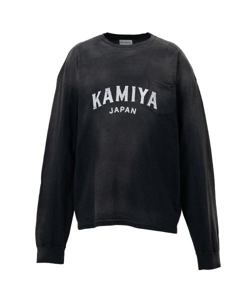 "KAMIYA logo" Distressed Pocket L/S T-shirt