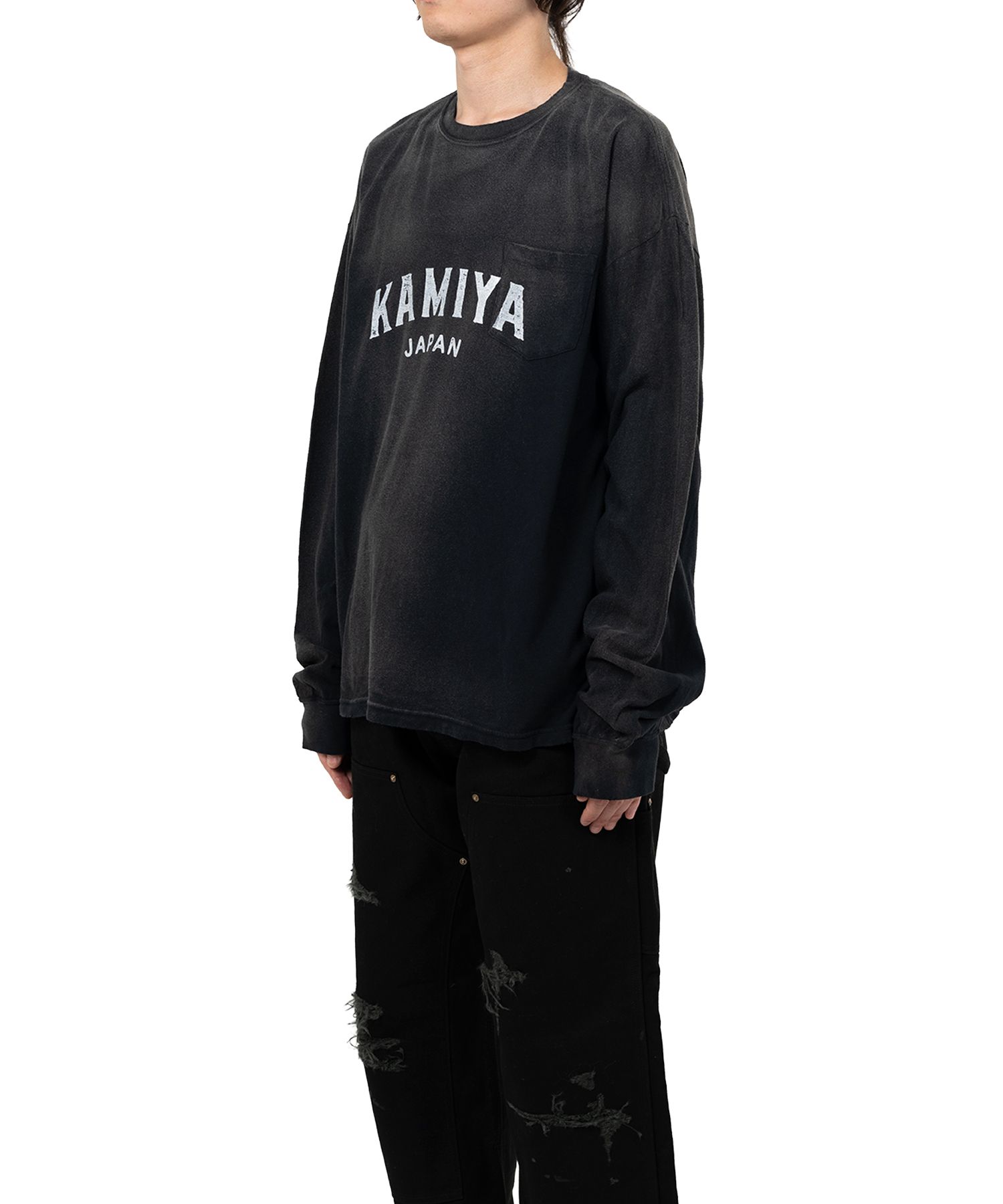 "KAMIYA logo" Distressed Pocket L/S T-shirt