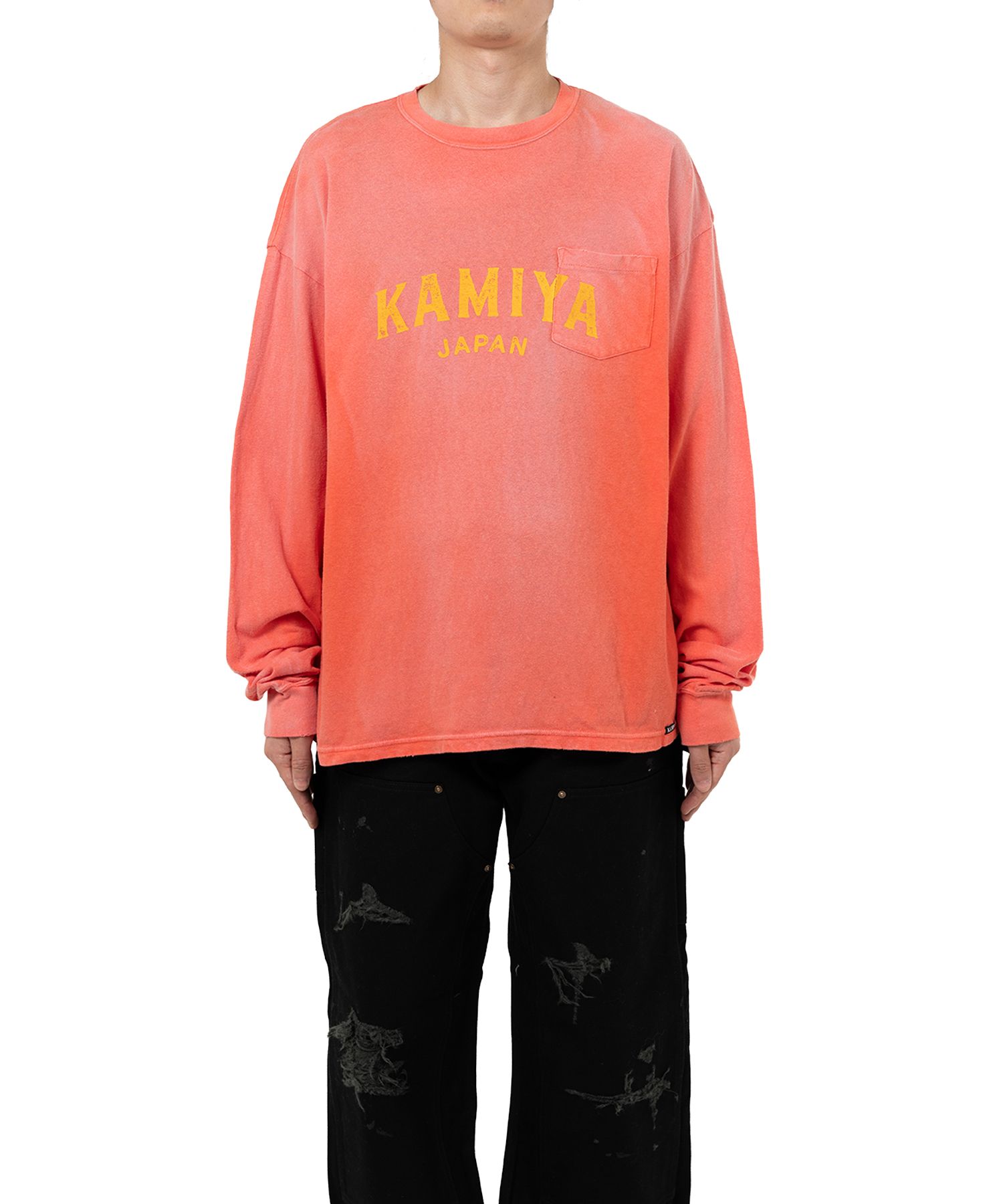 "KAMIYA logo" Distressed Pocket L/S T-shirt