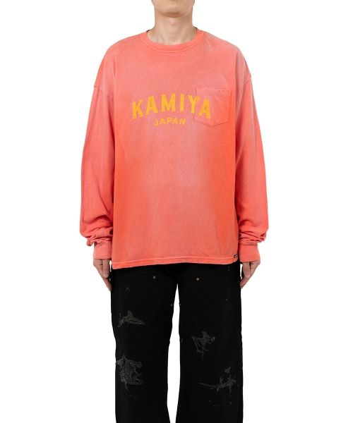 "KAMIYA logo" Distressed Pocket L/S T-shirt