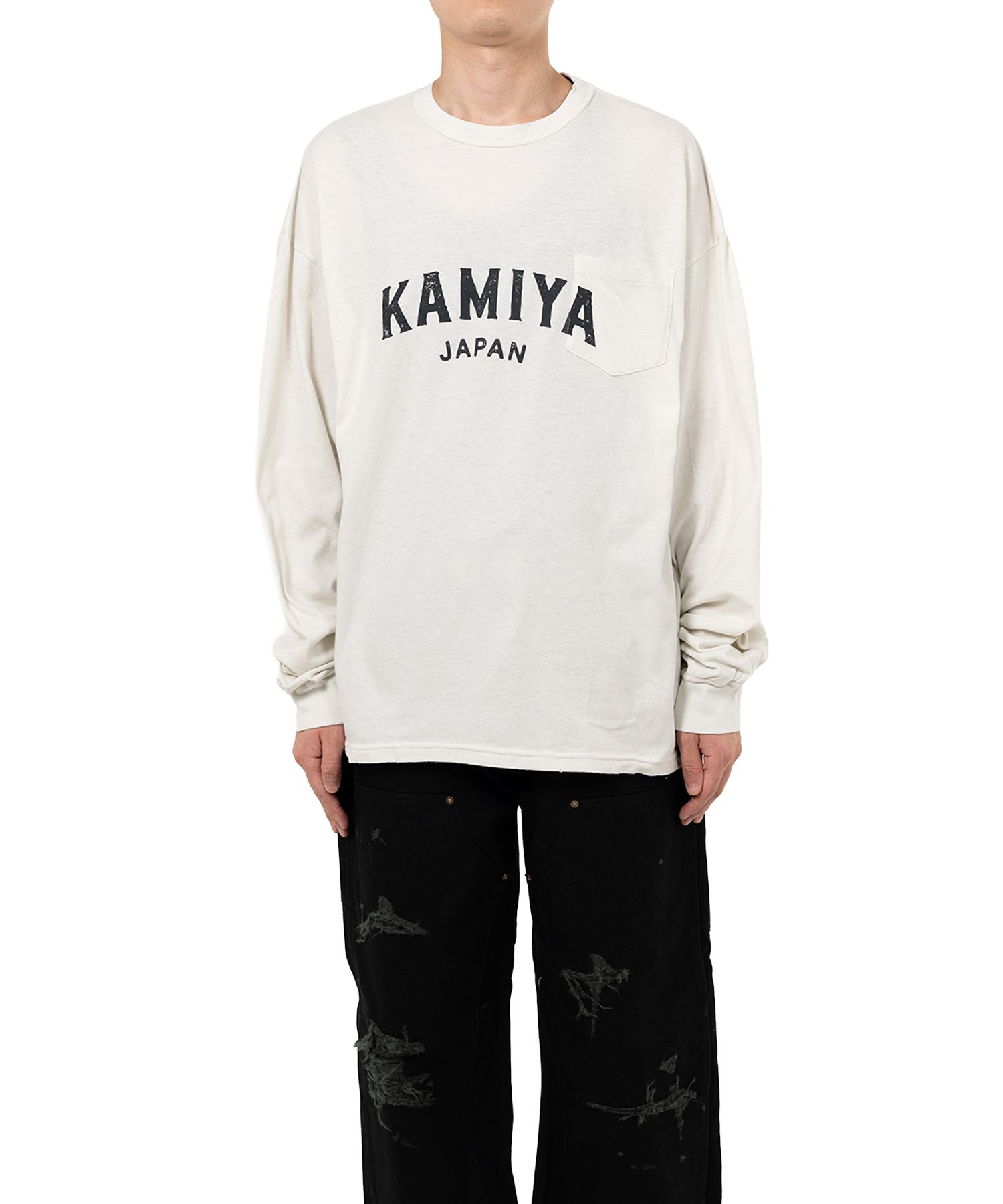 "KAMIYA logo" Distressed Pocket L/S T-shirt