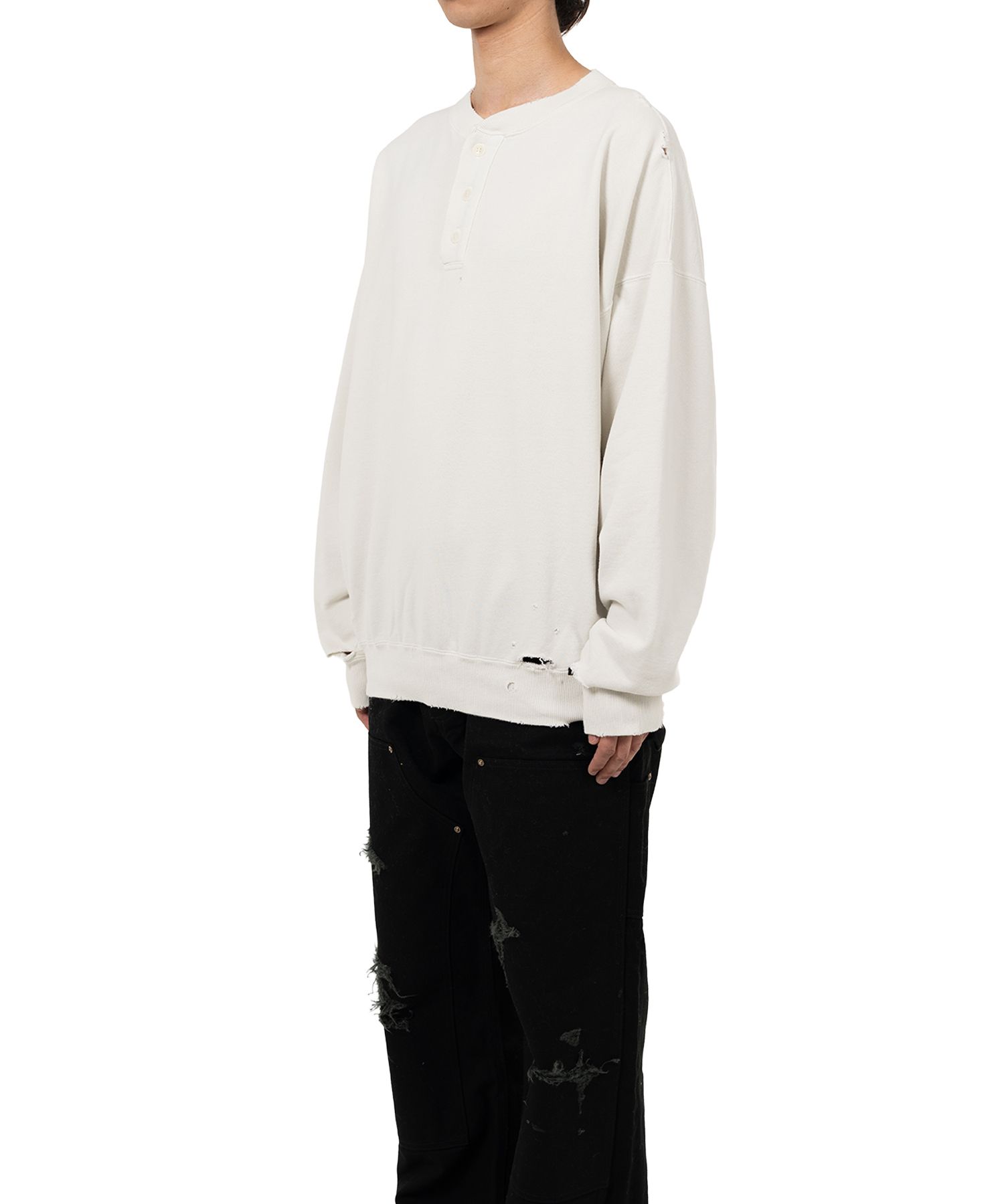 Distressed Henry Neck Sweatshirt