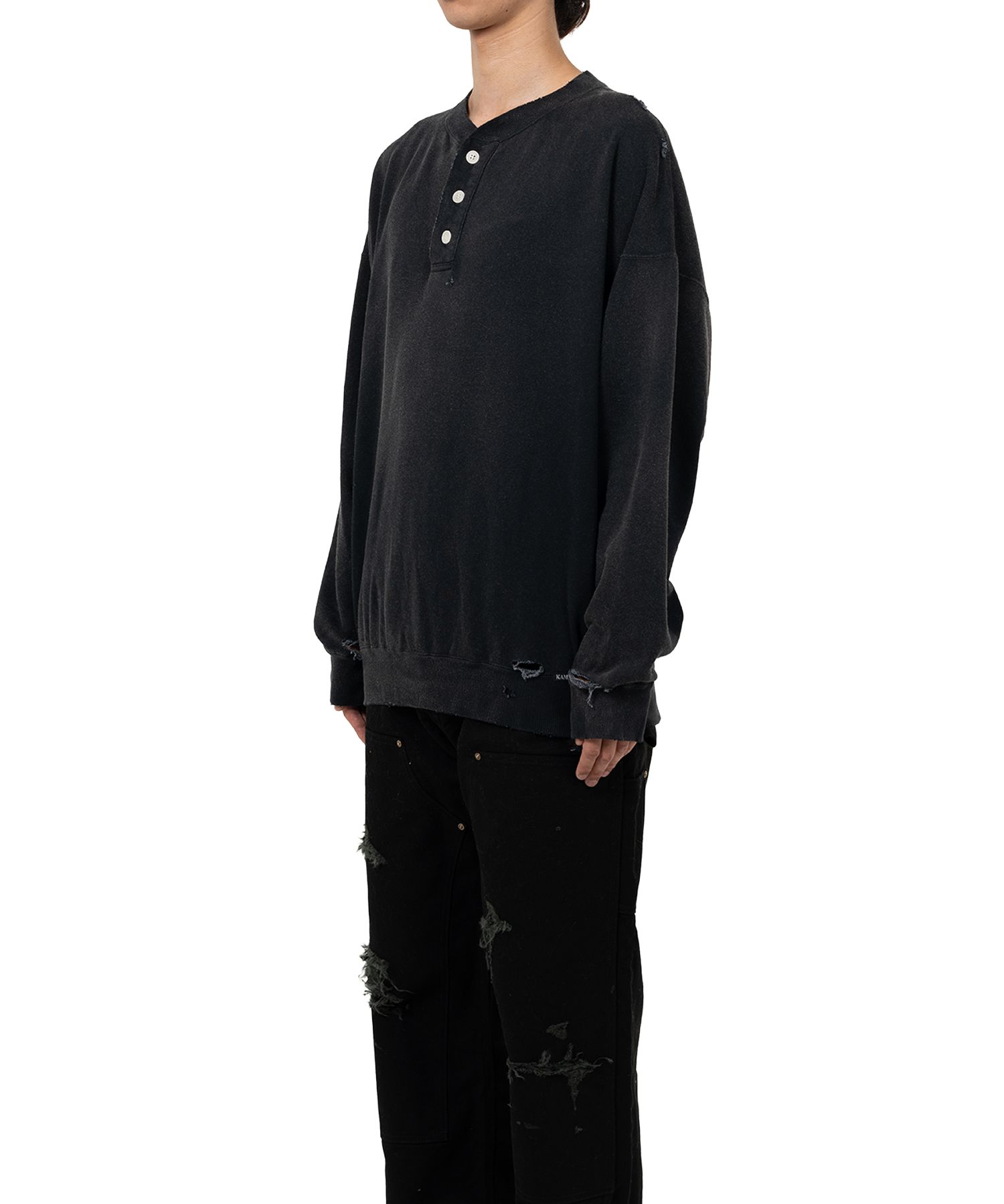 Distressed Henry Neck Sweatshirt