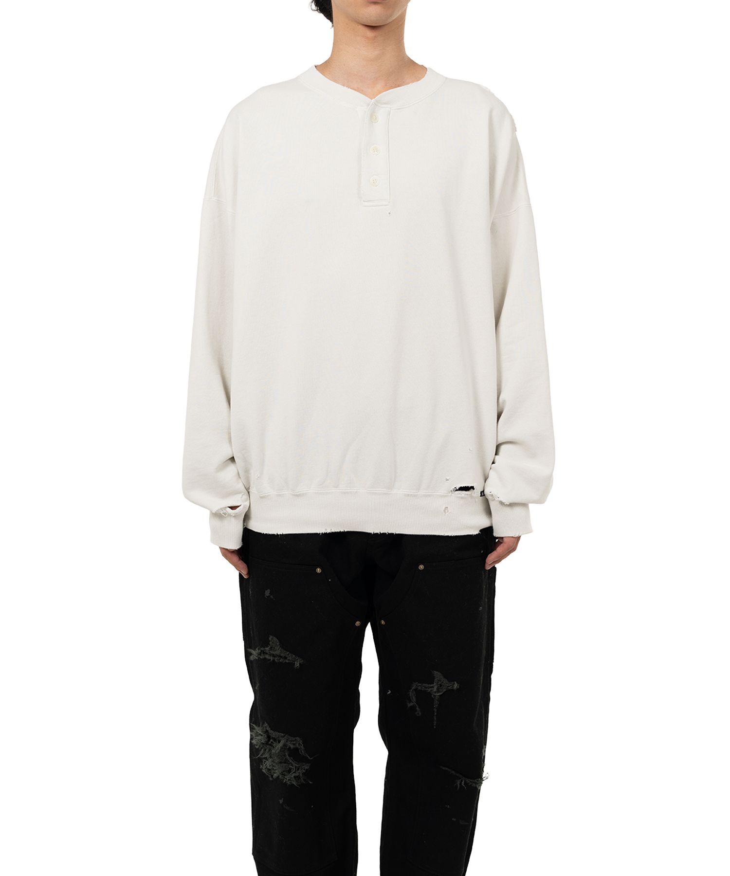 Distressed Henry Neck Sweatshirt