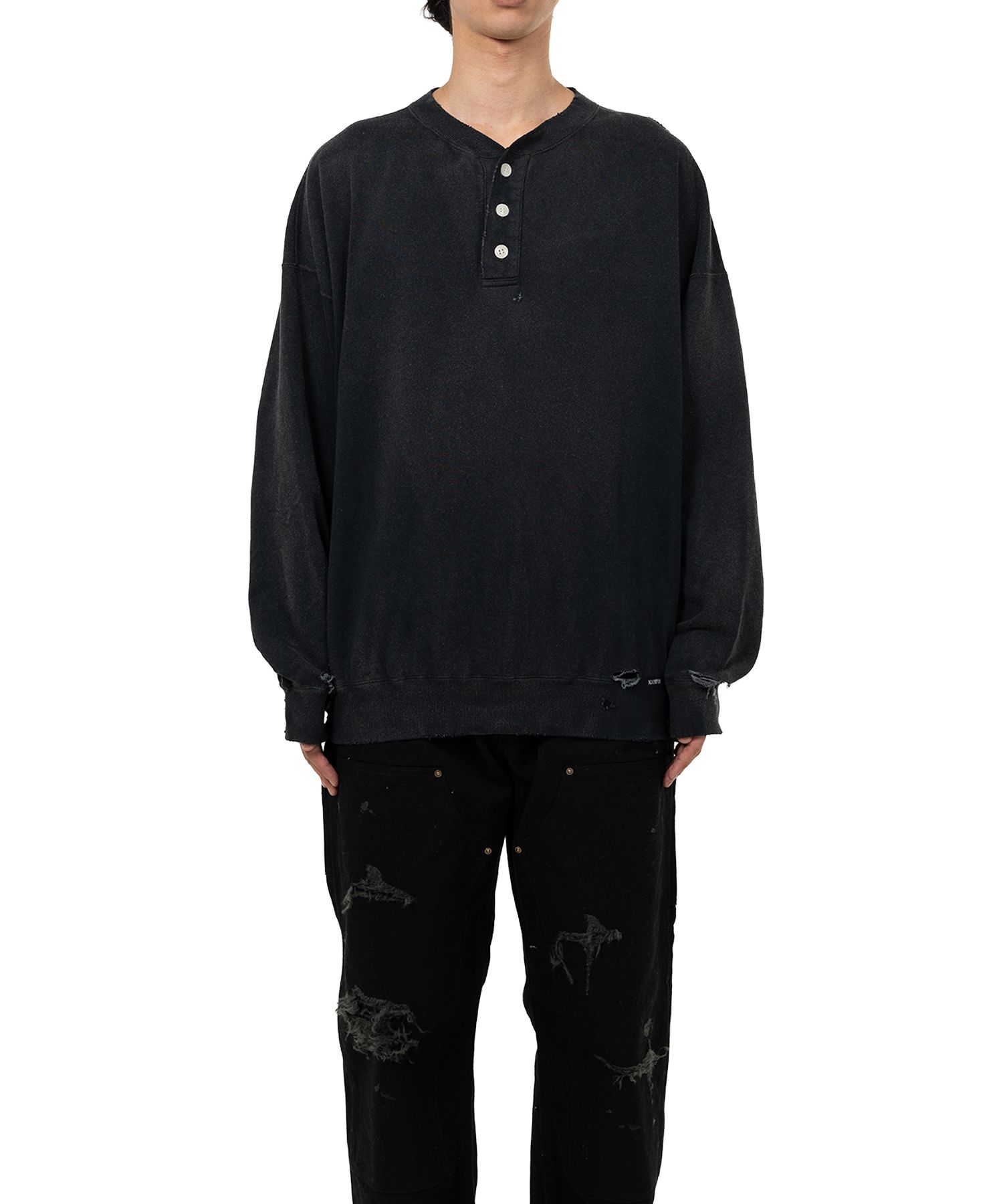 Distressed Henry Neck Sweatshirt