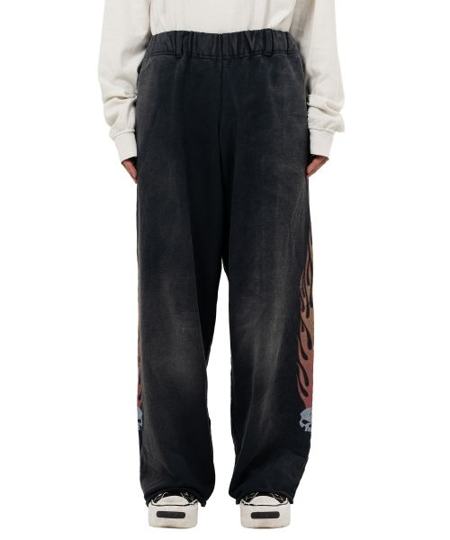 “Skull Flame” Distressed Sweat Pants