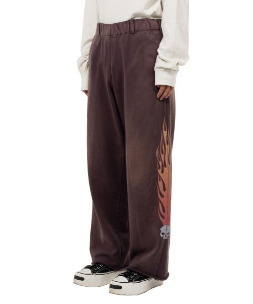 “Skull Flame” Distressed Sweat Pants