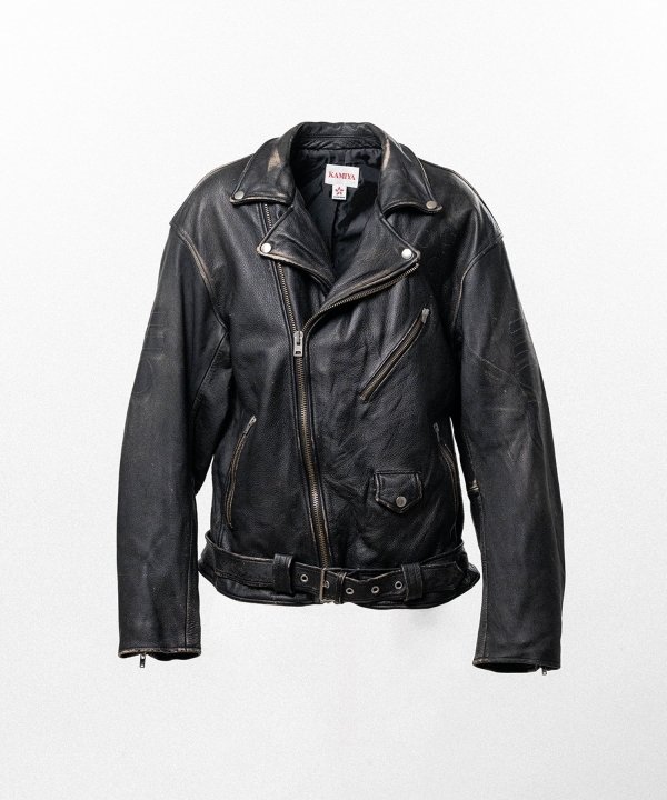 Distressed Leather Biker Jacket