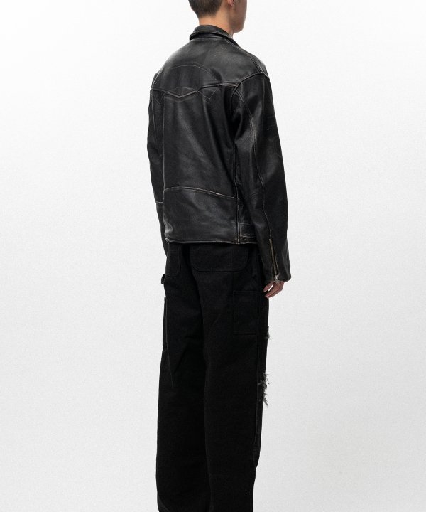 Distressed Leather Biker Jacket