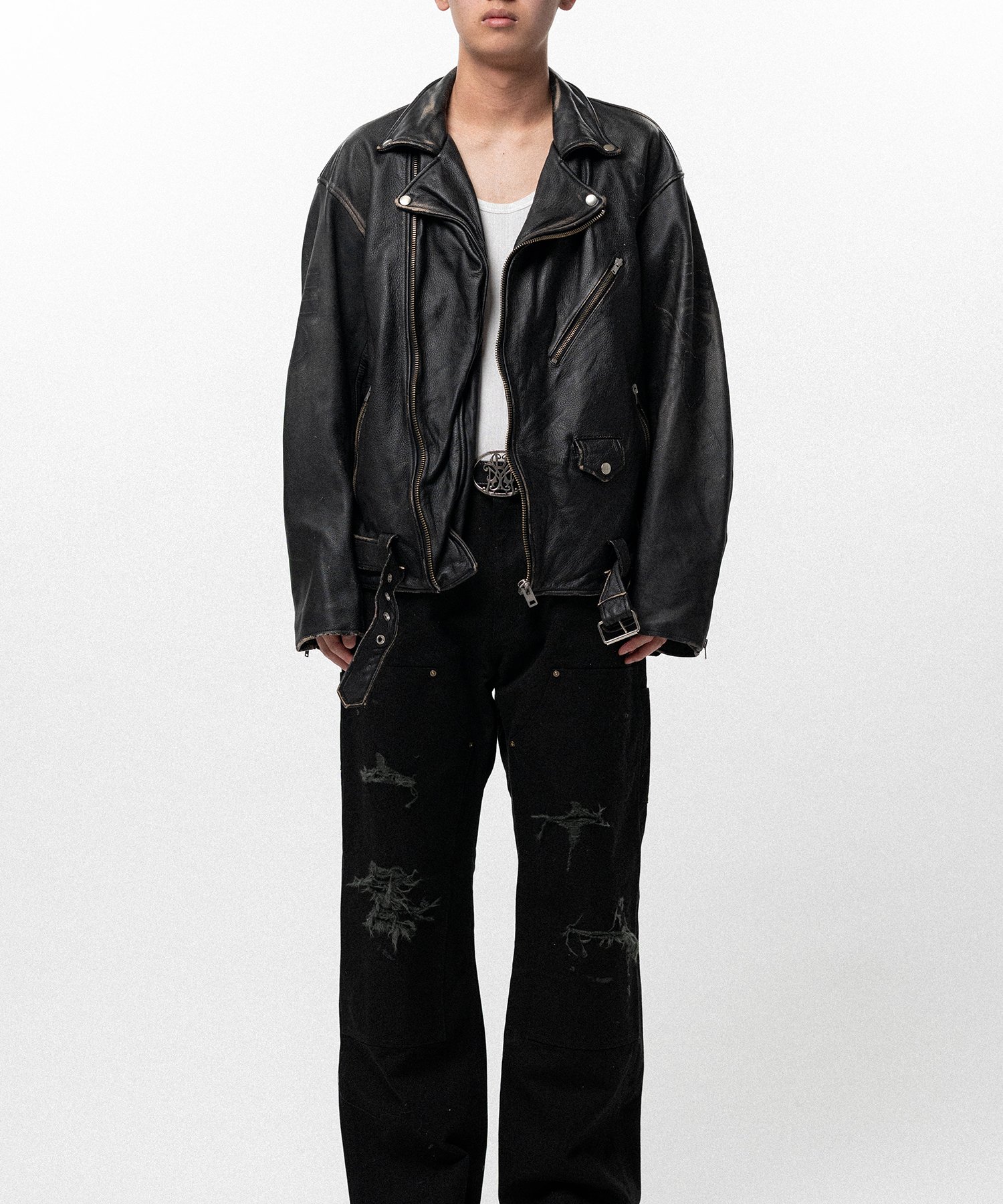 Distressed Leather Biker Jacket