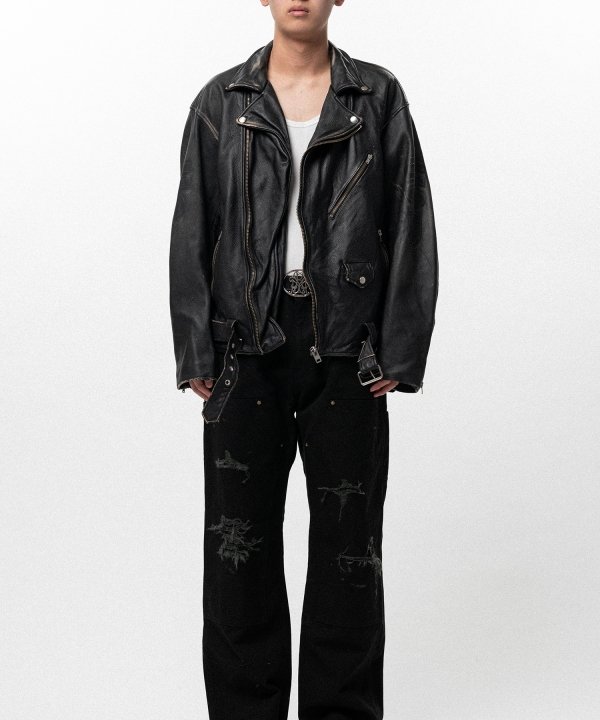 Distressed Leather Biker Jacket