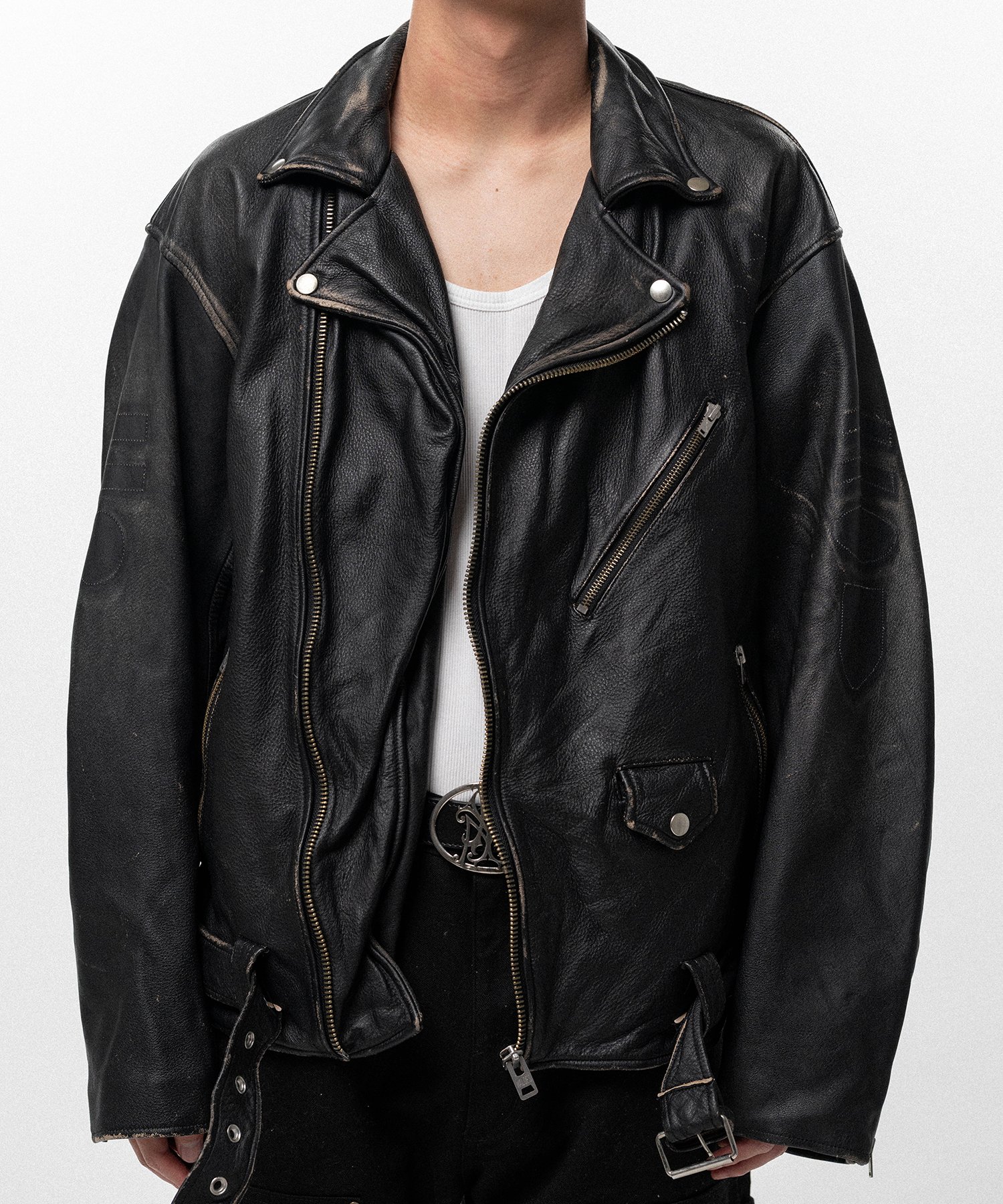 Distressed Leather Biker Jacket