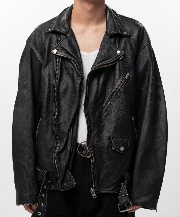 Distressed Leather Biker Jacket