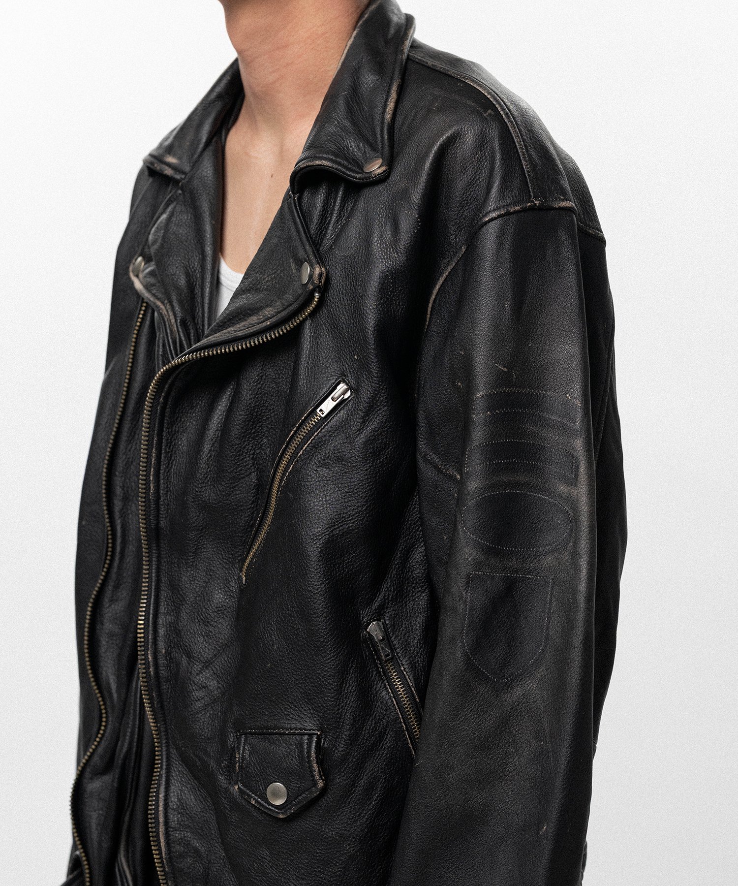 Distressed Leather Biker Jacket