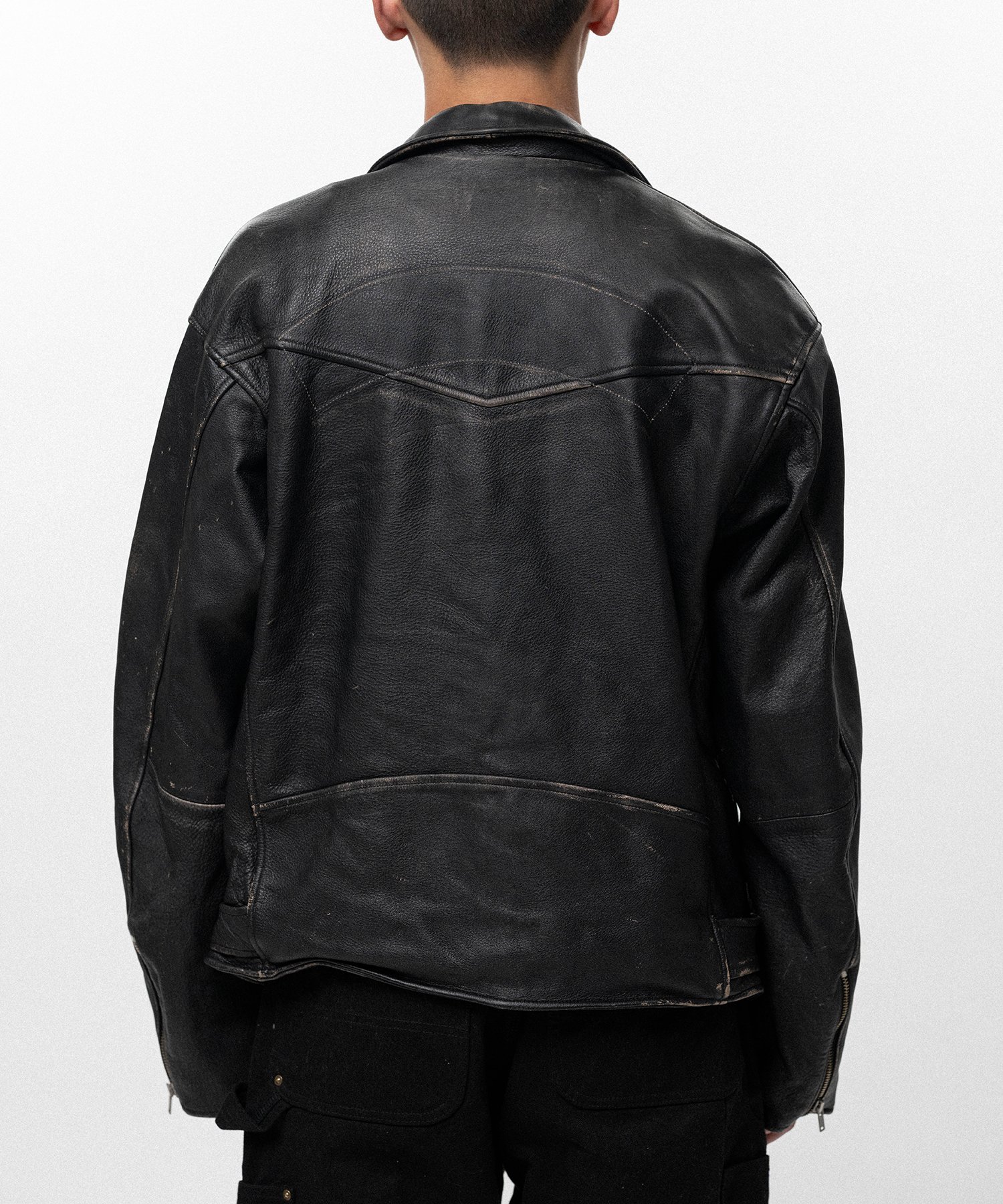 Distressed Leather Biker Jacket