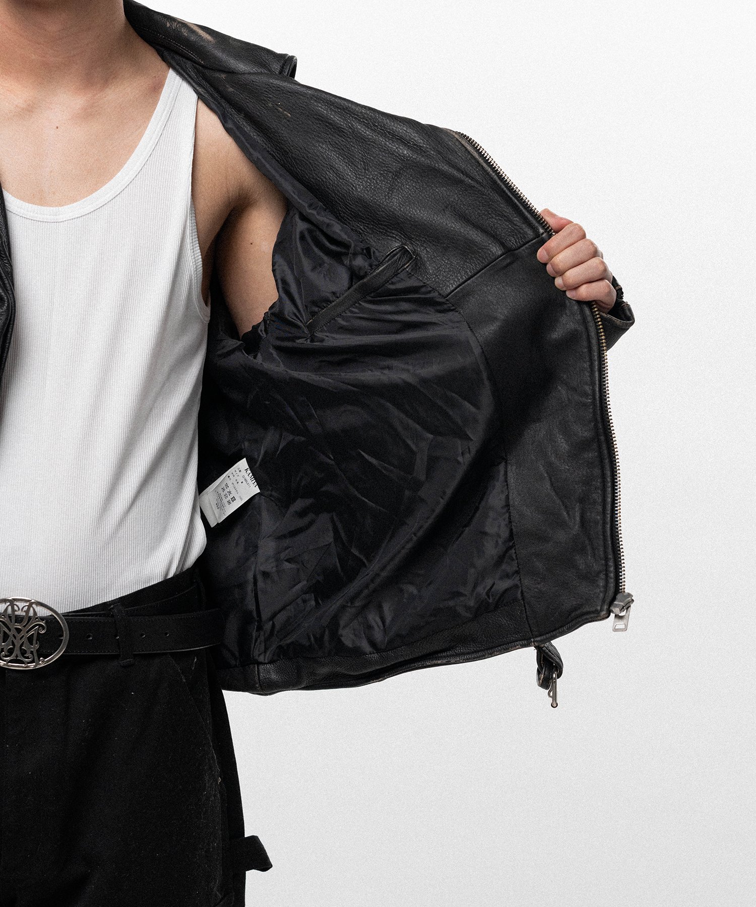 Distressed Leather Biker Jacket