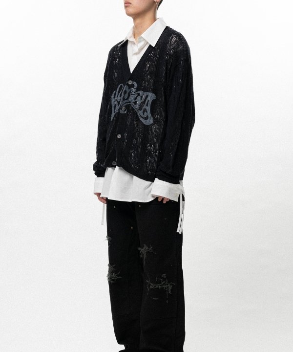 "WAVY KAMIYA" Printed Silk Lace Knit Cardigan