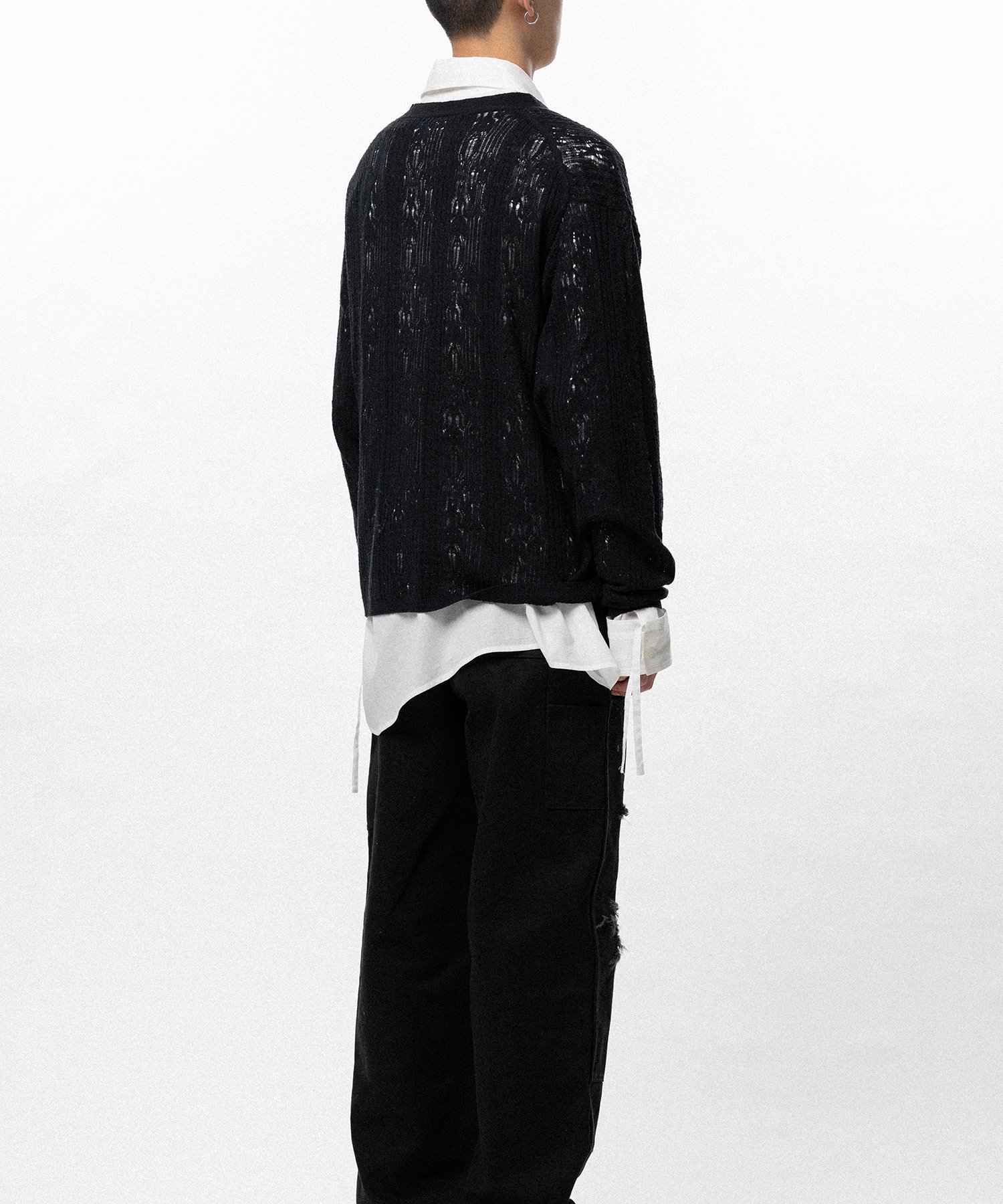 "WAVY KAMIYA" Printed Silk Lace Knit Cardigan