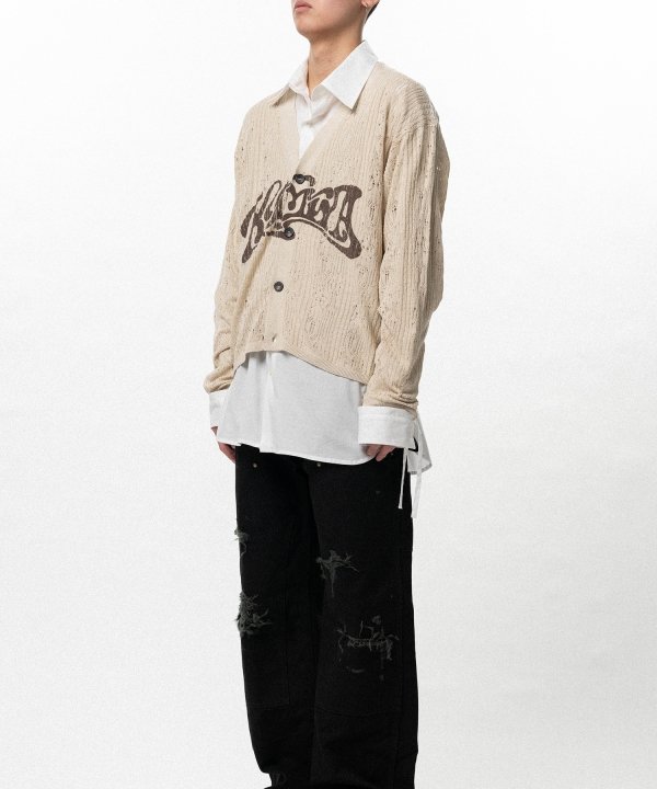 "WAVY KAMIYA" Printed Silk Lace Knit Cardigan