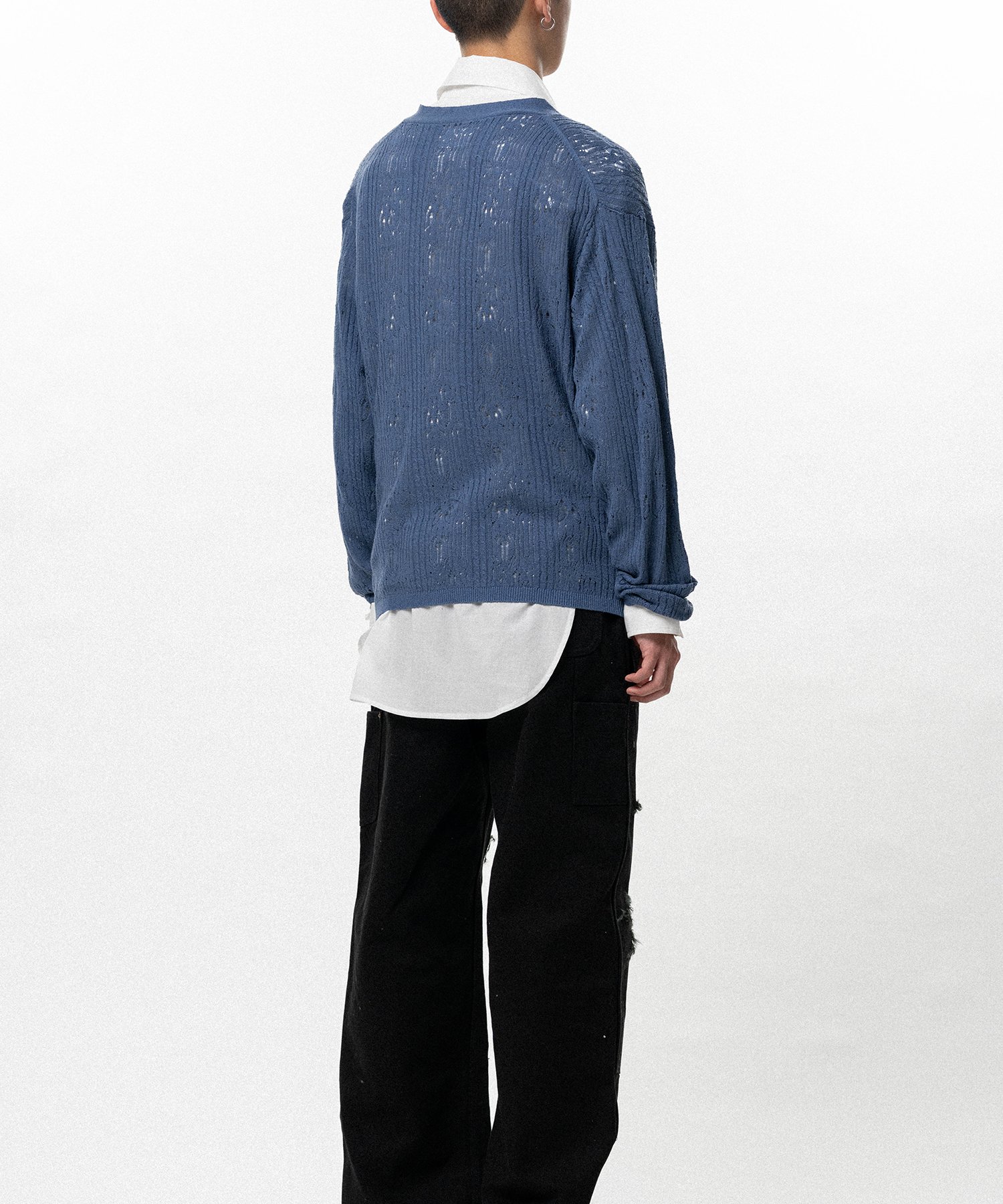 "WAVY KAMIYA" Printed Silk Lace Knit Cardigan