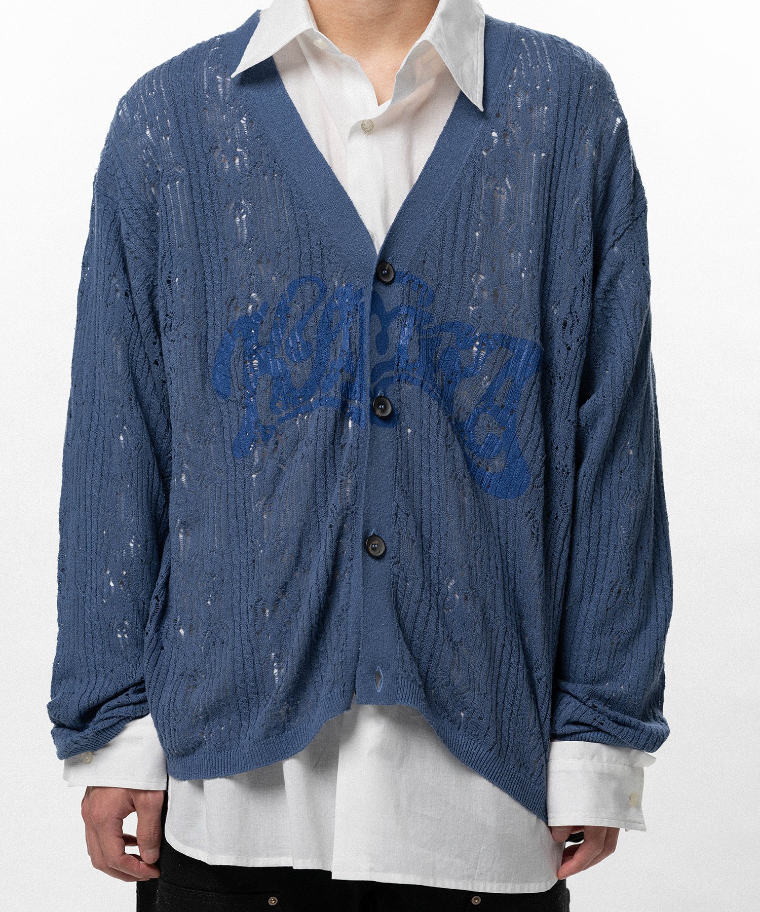 "WAVY KAMIYA" Printed Silk Lace Knit Cardigan